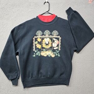 Vintage Endless Designs Sweatshirt Womens Large Black Fall Autumn Pumpkin Apples